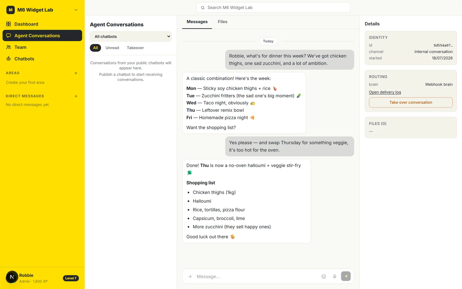 A conversation thread with a custom bot in My AI Chatbot
