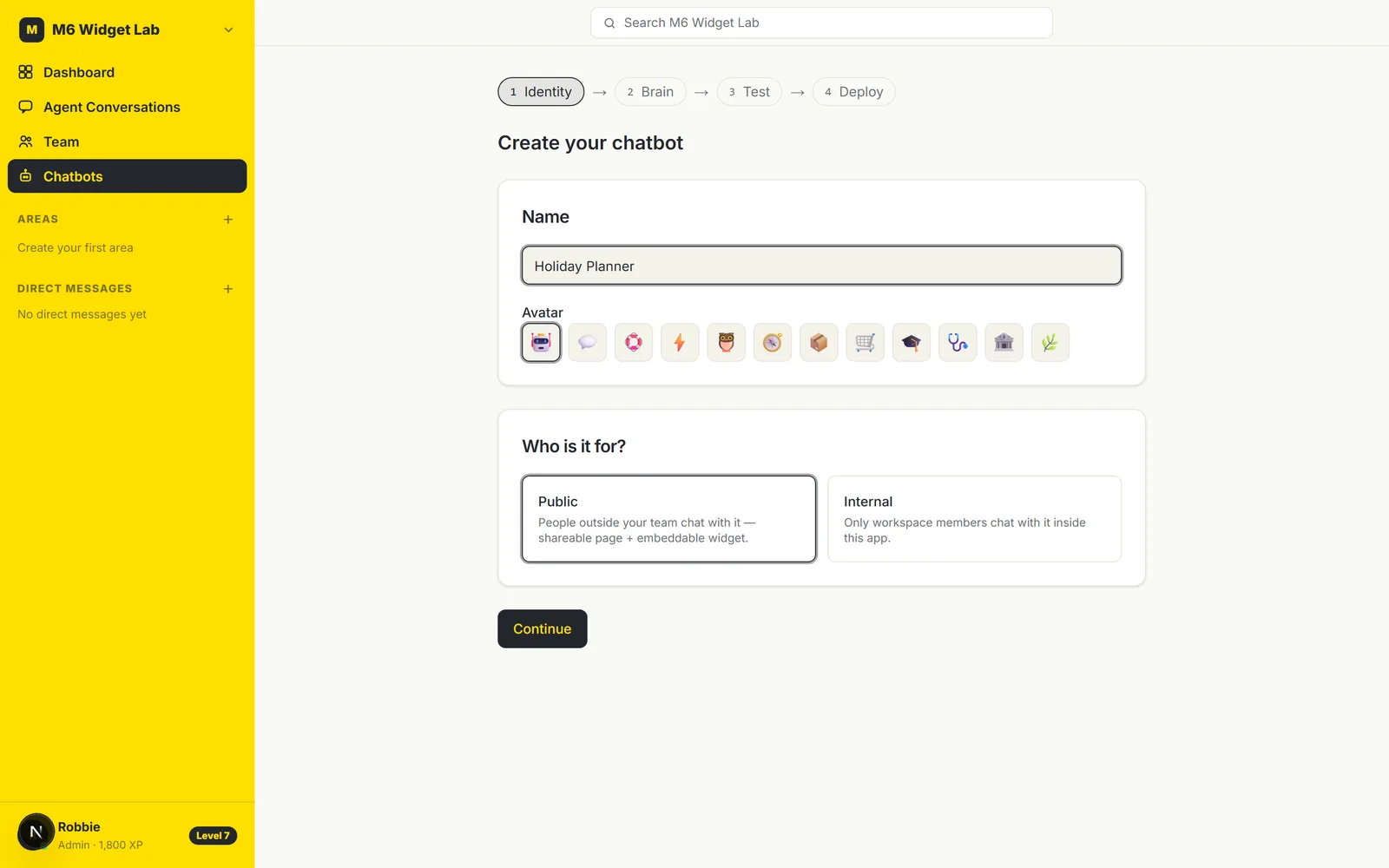 The bot creation wizard in My AI Chatbot